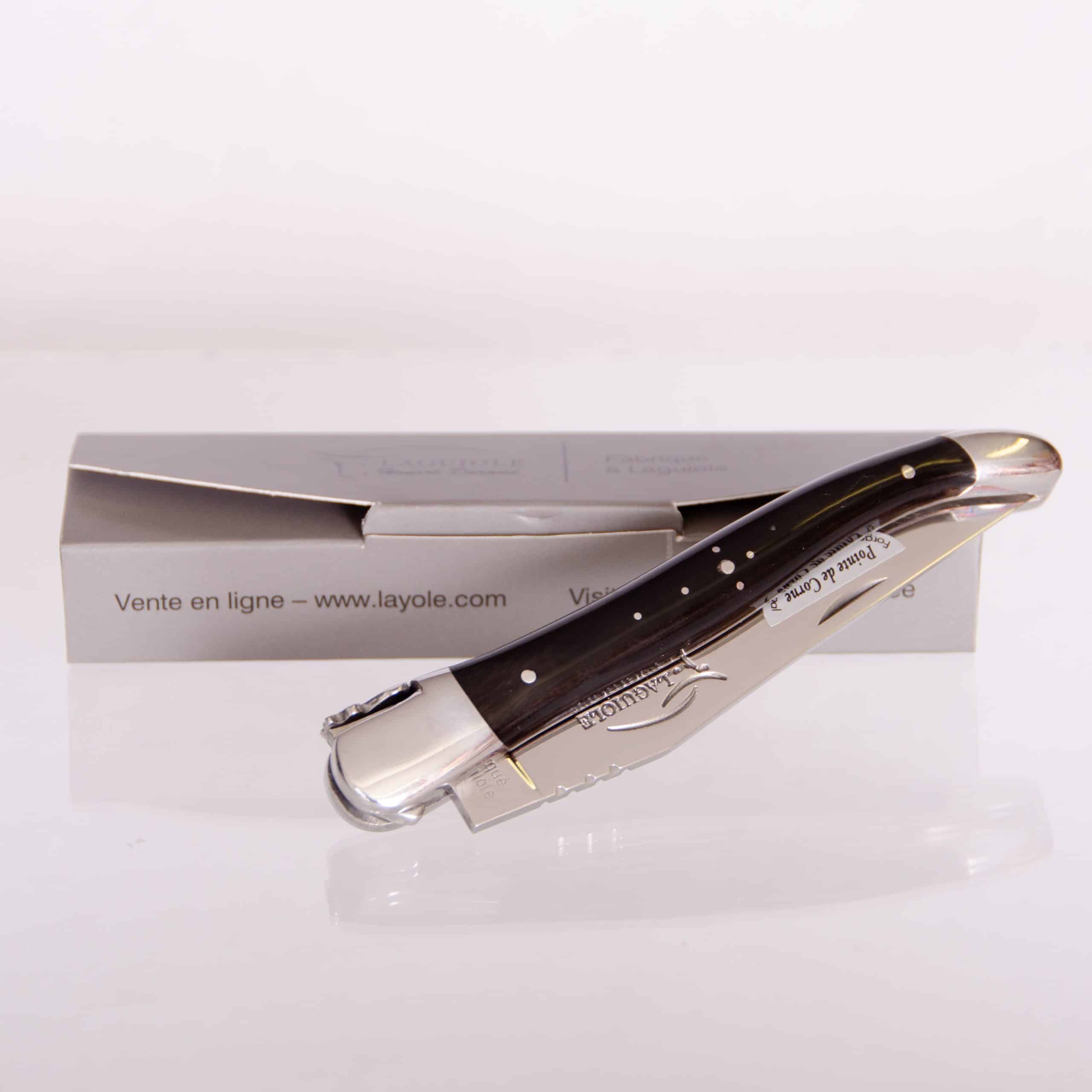 Couteau laguiole pliant, 12 cm, mitres inox, manche pointe de corne – Made in France – Image 5