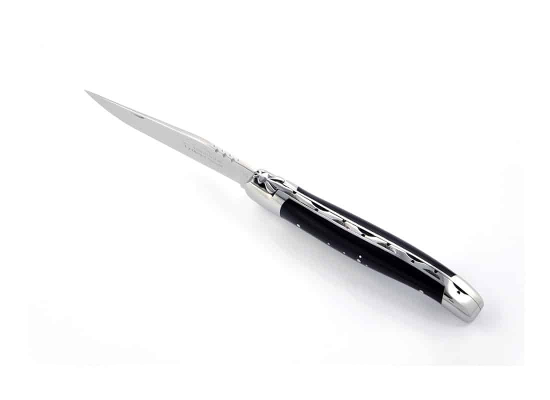 Couteau laguiole pliant, 12 cm, mitres inox, manche pointe de corne – Made in France